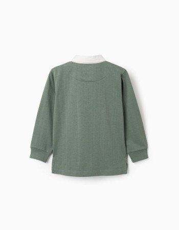 Long sleeve cotton polo shirt with print for boys, dark green