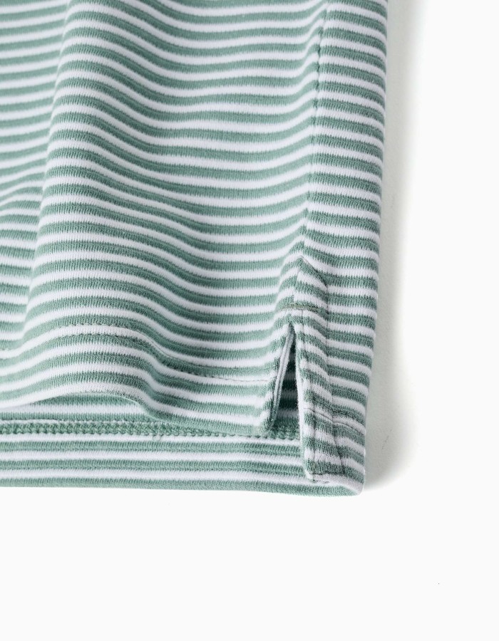 Striped cotton polo shirt with print for boys, light green/white