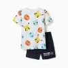 Short sleeve cotton pyjamas with Pokémon prints for boys, white/dark blue