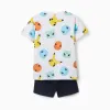 Short sleeve cotton pyjamas with Pokémon prints for boys, white/dark blue