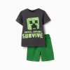 Cotton pyjamas with Minecraft print for boys, grey/green