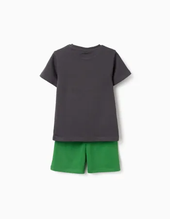 Cotton pyjamas with Minecraft print for boys, grey/green