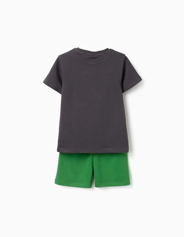 Cotton pyjamas with Minecraft print for boys, grey/green