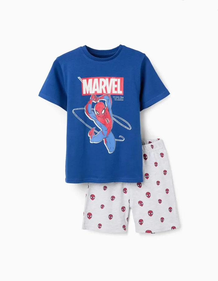 Short sleeve glow-in-the-dark pyjamas with Spider-Man for boys, blue/grey
