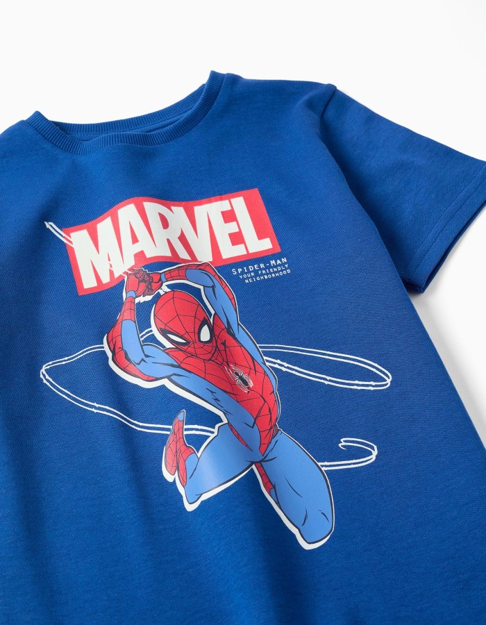 Short sleeve glow-in-the-dark pyjamas with Spider-Man for boys, blue/grey