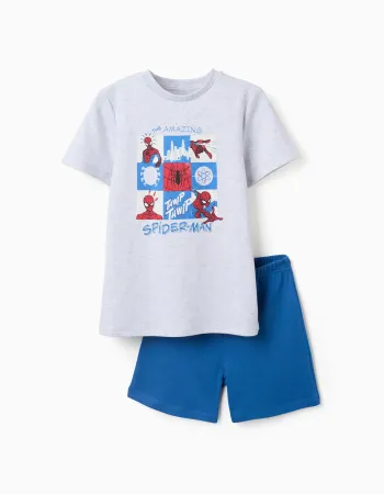 Short pyjamas with Spider-Man glow-in-the-dark print for boys, grey/blue