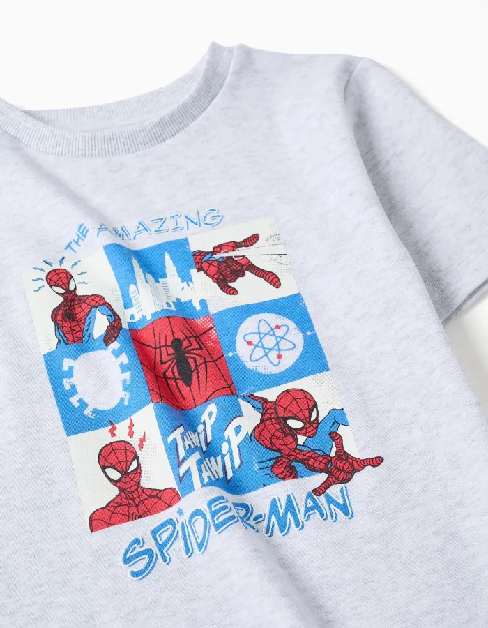 Short pyjamas with Spider-Man glow-in-the-dark print for boys, grey/blue
