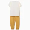 Short sleeve pyjamas with racing car print for boys, white/yellow