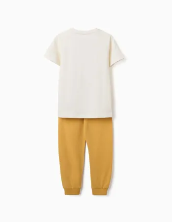 Short sleeve pyjamas with racing car print for boys, white/yellow
