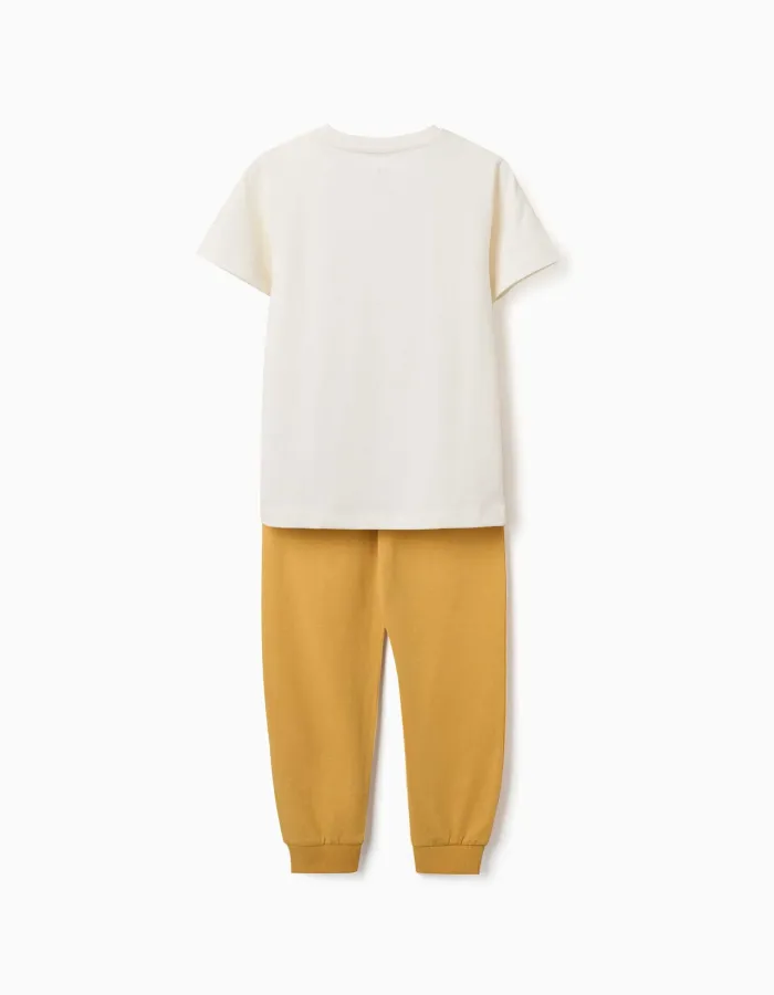 Short sleeve pyjamas with racing car print for boys, white/yellow