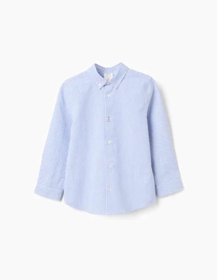 Striped Oxford Shirt for Boys, White/Blue