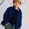 Flannel jacket with sherpa lining for boys, dark blue
