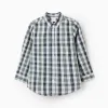 Cotton Shirt with Check for Boys, Green/Dark Blue