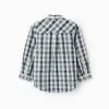 Cotton Shirt with Check for Boys, Green/Dark Blue