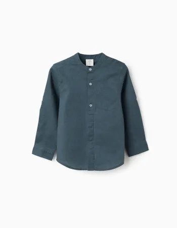 LS SHIRT LINEN MAO, DARK BLUE