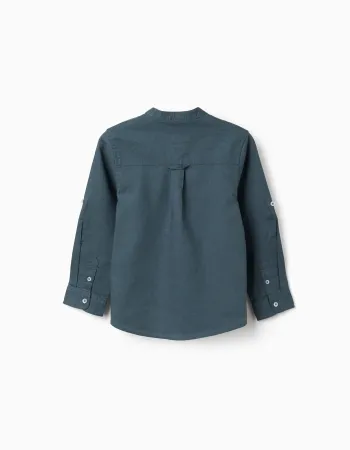 LS SHIRT LINEN MAO, DARK BLUE