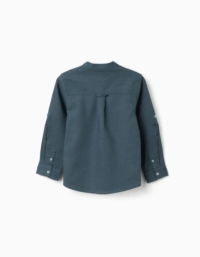 LS SHIRT LINEN MAO, DARK BLUE
