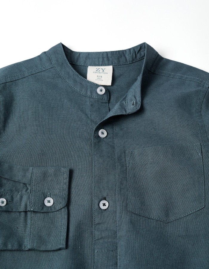 LS SHIRT LINEN MAO, DARK BLUE