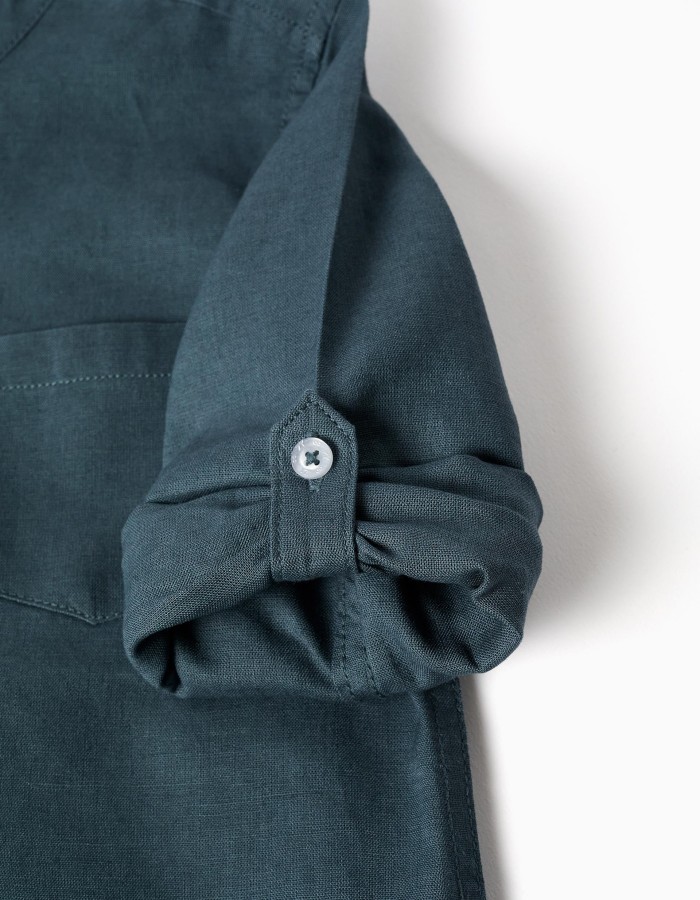 LS SHIRT LINEN MAO, DARK BLUE