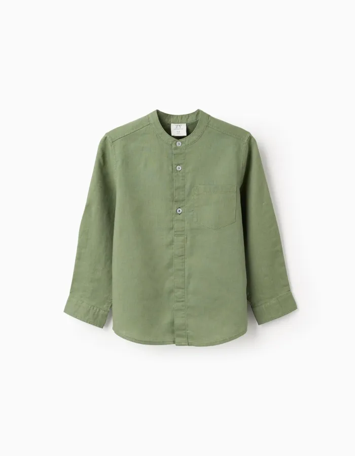 LS SHIRT LINEN MAO, GREEN