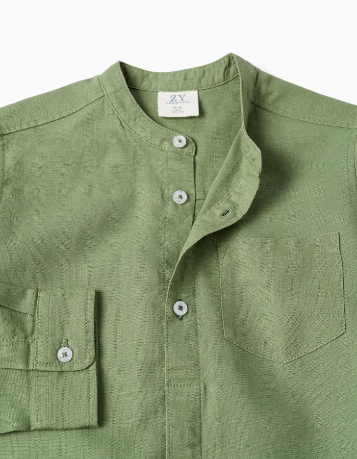 LS SHIRT LINEN MAO, GREEN