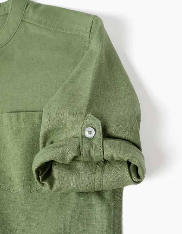 LS SHIRT LINEN MAO, GREEN