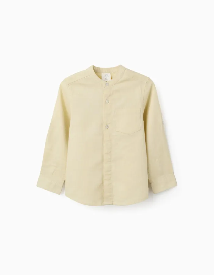 LS SHIRT LINEN MAO, LIGHT YELLOW