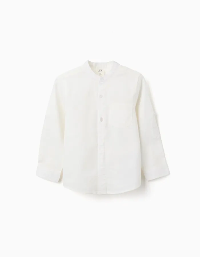LS SHIRT LINEN MAO, WHITE
