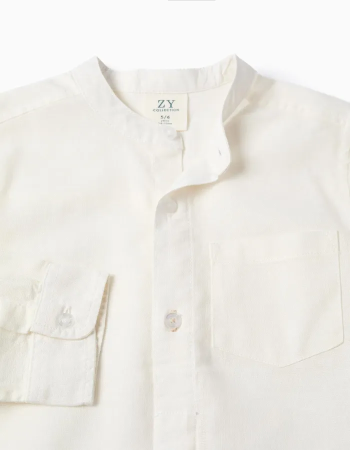 LS SHIRT LINEN MAO, WHITE