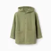 Long sleeve cotton shirt with hood for boys, khaki green