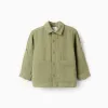 Long sleeve cotton bambula shirt with pockets for baby boys, dark green