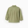 Long sleeve cotton bambula shirt with pockets for baby boys, dark green