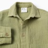 Long sleeve cotton bambula shirt with pockets for baby boys, dark green