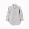 Long sleeve cotton shirt with stripes B&S for boys, white/grey