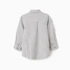 Long sleeve cotton shirt with stripes B&S for boys, white/grey