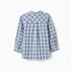 Cotton checked shirt with roll-up sleeves B&S for boys, blue
