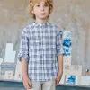 Cotton checked shirt with roll-up sleeves B&S for boys, blue