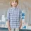 Cotton checked shirt with roll-up sleeves B&S for boys, blue