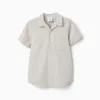 Short sleeve cotton shirt with stripes for boys, beige/blue