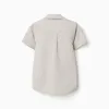 Short sleeve cotton shirt with stripes for boys, beige/blue
