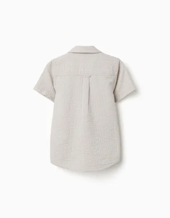 Short sleeve cotton shirt with stripes for boys, beige/blue