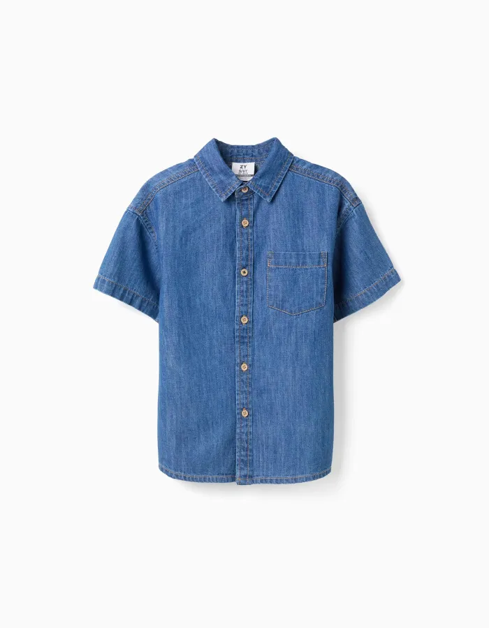 SS SHIRT LIGHT DENIM, BLUE
