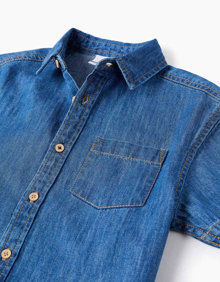 SS SHIRT LIGHT DENIM, BLUE