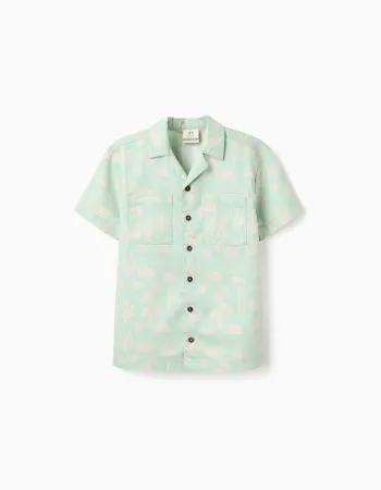 Boys' Beach Motif Short Sleeve Shirt, Green