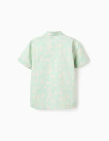 Boys' Beach Motif Short Sleeve Shirt, Green