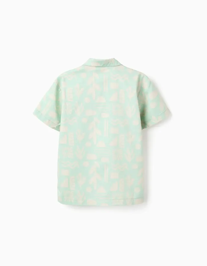 Boys' Beach Motif Short Sleeve Shirt, Green