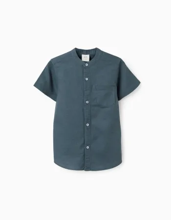 SS SHIRT LINEN, DARK BLUE