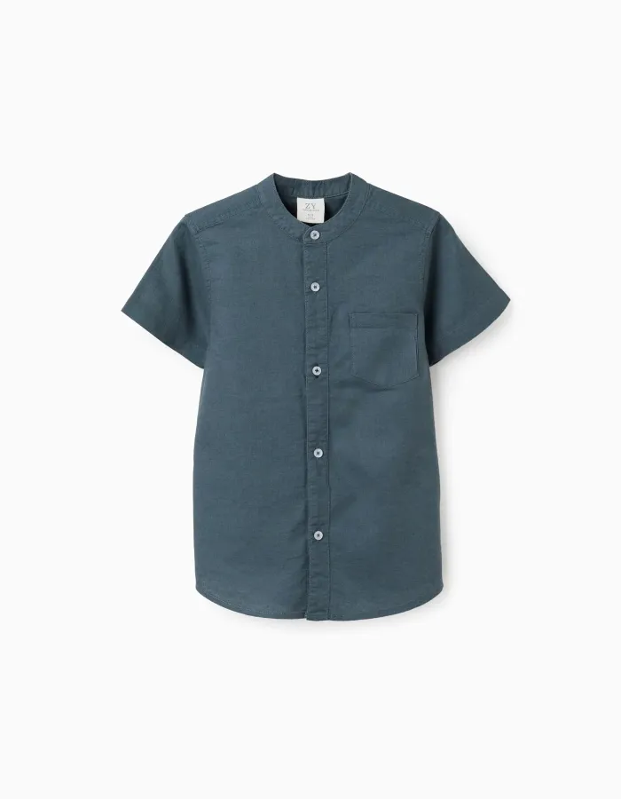 SS SHIRT LINEN, DARK BLUE
