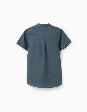 SS SHIRT LINEN, DARK BLUE