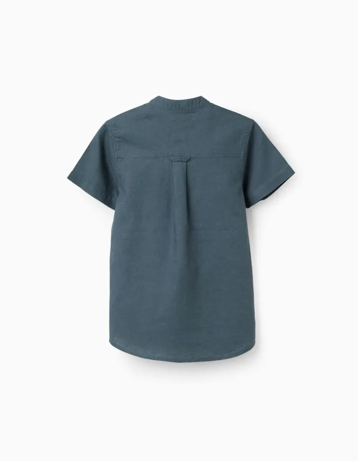 SS SHIRT LINEN, DARK BLUE